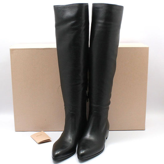 PRADA 1W409E Schwarze Cerbo Shine Leder Lange Stiefel 38 66233925