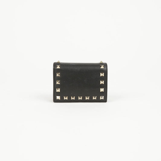 VALENTINO Schwarzes Leder Rockstud Geldbeutel 11cm x 8cm 86249968
