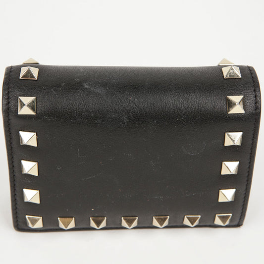 VALENTINO Schwarzes Leder Rockstud Geldbeutel 11cm x 8cm 86249968
