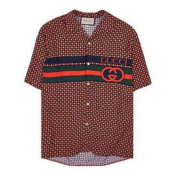 GUCCI Männliches geometrisches Houndstooth Bowling-Shirt 731961 ZAL6I 4956 50567416