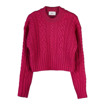 AMI Women's Cable Crop Wool Knit 017 618 46354186