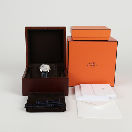 Hermes Steel Diamond Sapphire Assor Petite Rune Leather Band Automatic Watch W049629WW00 66600061