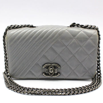 CHANEL A92796 Gray Chevron Quilted Coco Boy Small Flap Chain Crossbody Bag 67233237