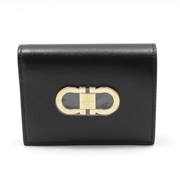 Salvatore Ferragamo Ferragamo Black Gold-Plated Gancini Compact Wallet 220627 67827532