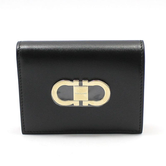 Salvatore Ferragamo Ferragamo Black Gold-Plated Gancini Compact Wallet 220627 67827532