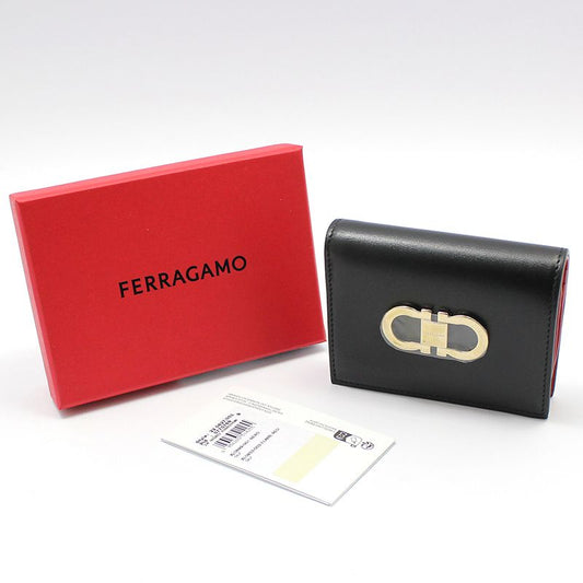 Salvatore Ferragamo Ferragamo Black Gold-Plated Gancini Compact Wallet 220627 67827532