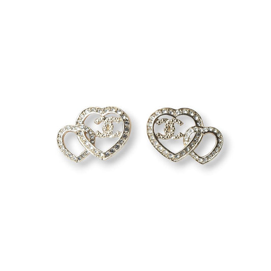 CHANEL Double Heart Earrings with CC Logo 31761-3 68317445