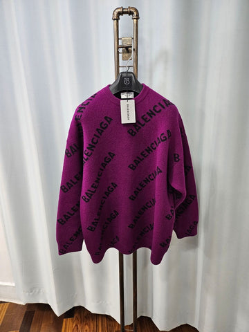 Balenciaga Multi Logo Purple Wool Oversized Knit XS/105 69066179