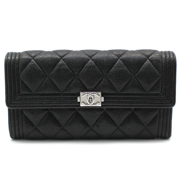 CHANEL Black Caviar Boy Long Wallet A80286 70596079