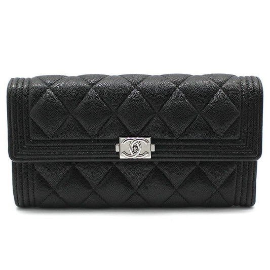 CHANEL Black Caviar Boy Long Wallet A80286 70596079