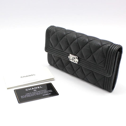 CHANEL Black Caviar Boy Long Wallet A80286 70596079