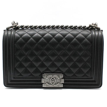 CHANEL Integrierter Chip/ A67086 Schwarze Kaviar Boy Bag Medium Schultertasche 70596125