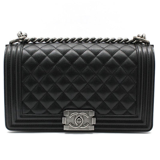 CHANEL ブラック キャビア ボーイバッグ ミディアム ショルダーバッグ A67086 70596125