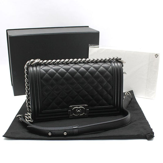CHANEL ブラック キャビア ボーイバッグ ミディアム ショルダーバッグ A67086 70596125