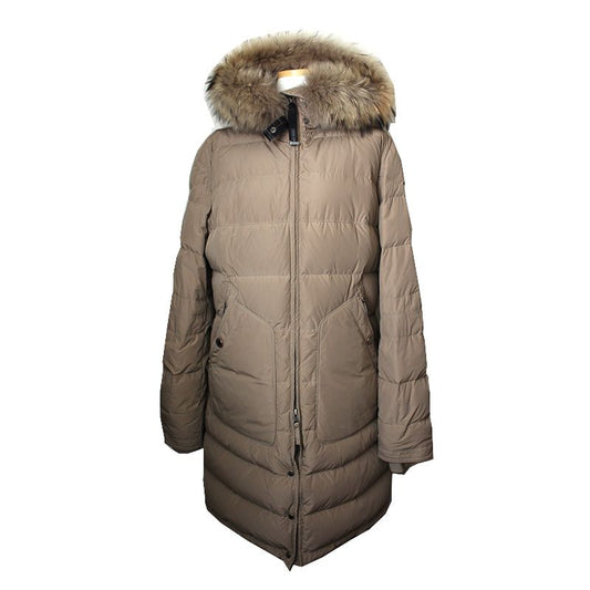 PARAJUMPERS カーキベージュラビットファー トリム パディングコート 44 70661603