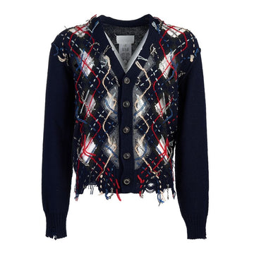 Maison Margiela Men's Argyle Check Distressed Cardigan 003F 71281681