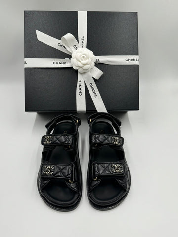 CHANEL Velcro Caviar Damen Sandalen Schwarz G35927 71637220
