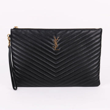 SAINT LAURENT Matelassé Schwarze Clutch mit Goldbeschlägen Large 440222 72151785