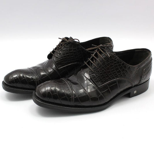 LOUIS VUITTON Dunkelbrauner Alligator Schnürderby Schuh 6.5 72346240