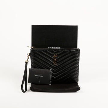 Saint Laurent Black Matelassé Monogram Pouch 379039 71694255