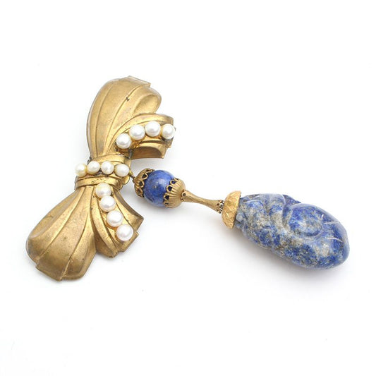 Other Brand Lapis Lazuli Pearl Brooch 12345 72417326