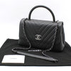 CHANEL Dark Grey Chevron Caviar Silver Coco Handle 28 Medium Shoulder Bag A92991 72502703 [P]