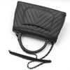 CHANEL Dark Grey Chevron Caviar Silver Coco Handle 28 Medium Shoulder Bag A92991 72502703 [P]