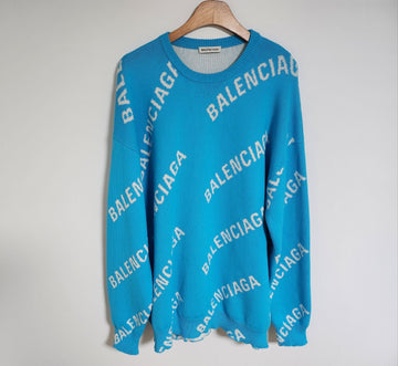 Balenciaga Blue Multi Logo Wool Oversized Knit 625329 T3178 72524165