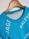 BALENCIAGA ブルー マルチロゴ ウール オーバーフィット ニット 625329 T3178 72524165 [P]