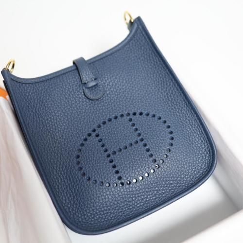 Hermes Mini Evelyne TPM 16 Blue De France Gold Hardware stamp