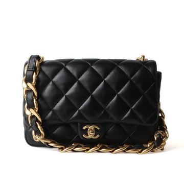 CHANEL AS3215 Große Umhängetasche Lammleder Gold Metall Schwarz 32027 72690638