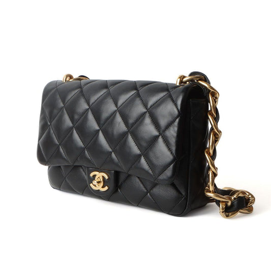 CHANEL AS3215 ラージ フラップバッグ ラムスキン ゴールド メタル ブラック 32027 72690638