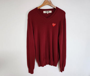 COMME DES GARCONS Burgunderrote Wappen Herren Wollpullover A2077 73098007