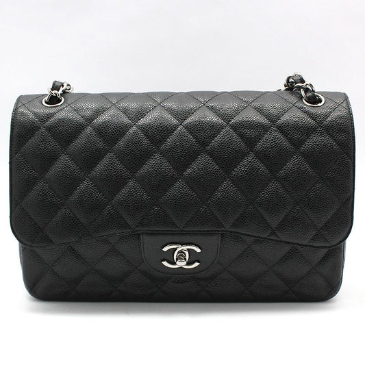 CHANEL A58600 ブラックキャビア クラシック ジャンボ ラージ シルバーショルダーバッグ 73259142
