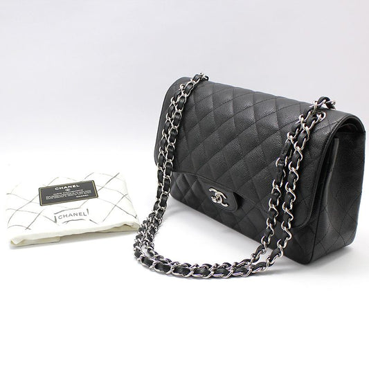 CHANEL A58600 ブラックキャビア クラシック ジャンボ ラージ シルバーショルダーバッグ 73259142