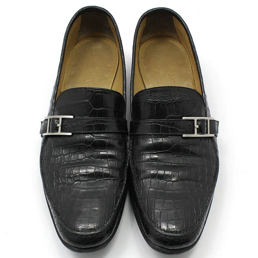 HERMES Schwarze Alligator Krokodil Silber H-Logo Loafer 40 73450029