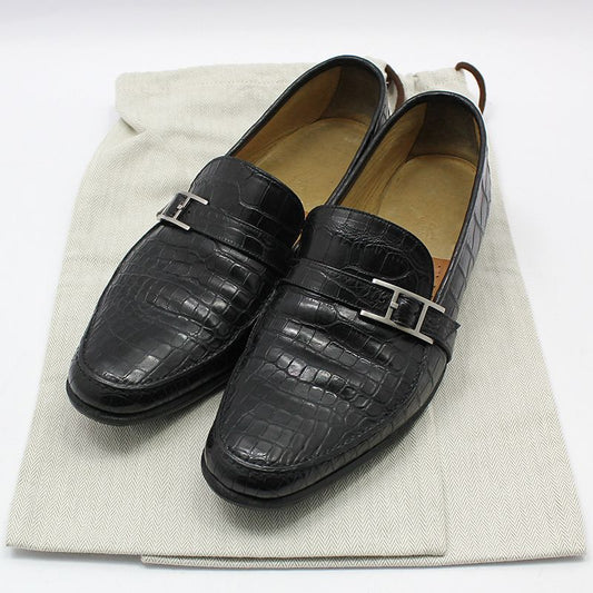 HERMES Schwarze Alligator Krokodil Silber H-Logo Loafer 40 73450029