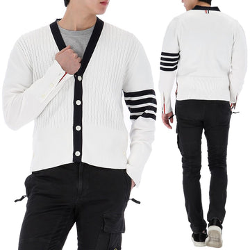Thom Browne 4-Bar V-Neck Cable Cardigan MKC520A 100 73452969