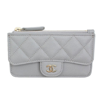 CHANEL Light Grey Soft Caviar Classic Silver-tone Zipped Card Holder 12345 73460797