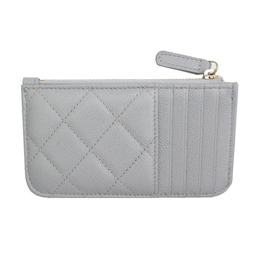 CHANEL Light Grey Soft Caviar Classic Silver-tone Zipped Card Holder 12345 73460797