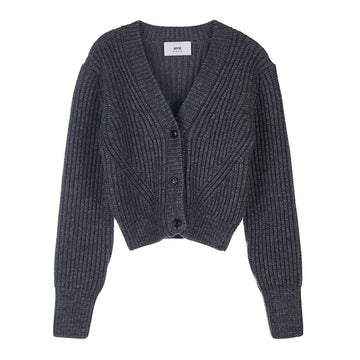 AMI Women's Short Ribbed Cardigan FKC051 027 055 73538754