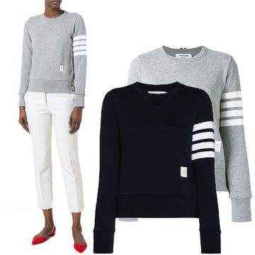 THOM BROWNE Damen schräg geschnittenes Sweatshirt Grau (FJT002A 00535) / Navy (FJT002A 00535) 73762147