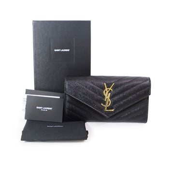 Saint Laurent Black Grand Poudre Textured Matelassé Monogram Gold-Tone Flap Long Wallet 372264 73882312