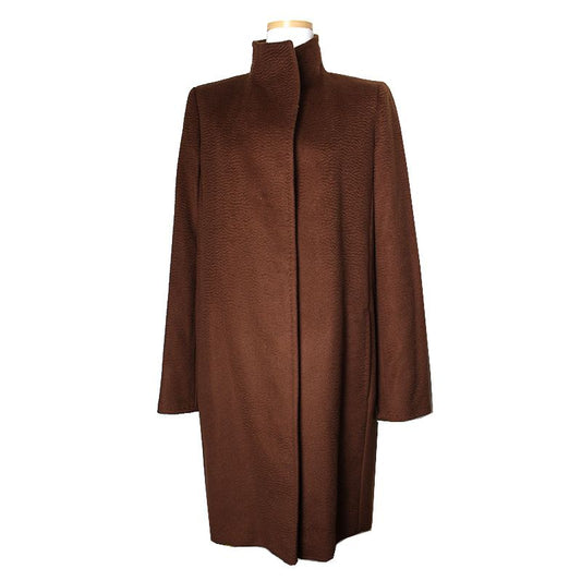 MaxMara Chocolate Brown High Neck Camel Wool Coat 55 73984263