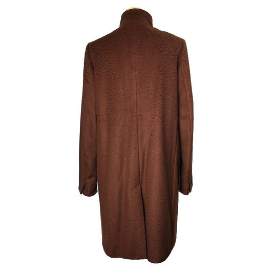 MaxMara Chocolate Brown High Neck Camel Wool Coat 55 73984263