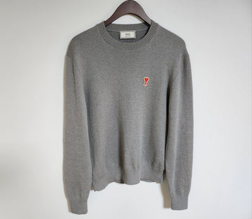 AMI Gray Small Heart Embroidery Wool Knit A20HK001 75018157