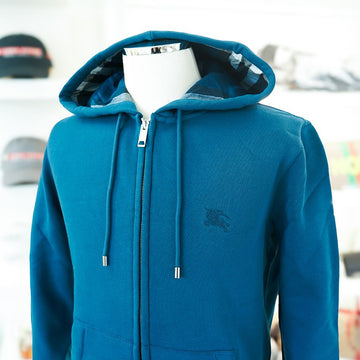 Burberry Men's Hoodie Claredon 40504161 Mineral Blue Cotton Horse Logo Luxury Apparel 76083313