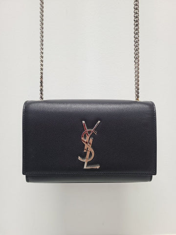 SAINT LAURENT Schwarze Leder Kate Tasche mit silberner Hardware klein 76260889