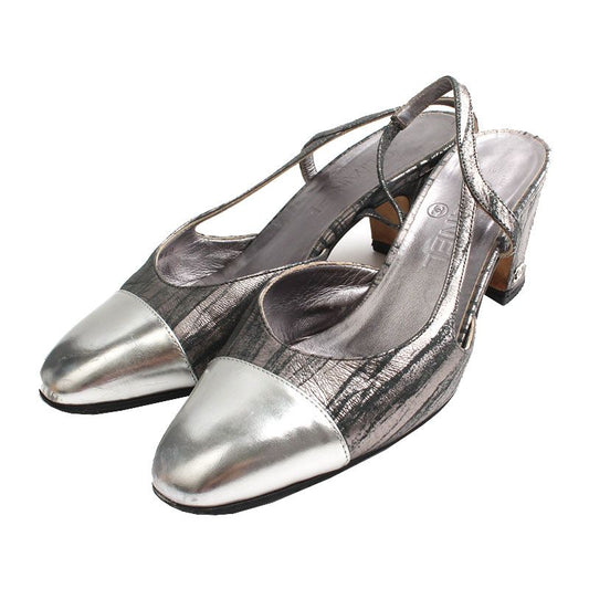 CHANEL Silber Marmor Slingback Schuhe 37C 76263242