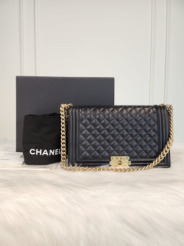 CHANEL Boy Bag Large Lambskin Gold Hardware 20 Series Condition A 76404280